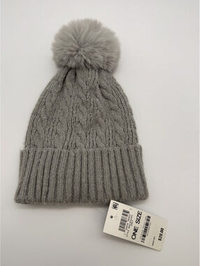 Style & Co. Grey Cable Knit Beanie with Pom Pom
